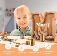 Alcancía de Madera con Letras de Dibujos Animados Personalizada de Alta Calidad, Caja de Ahorro de Monedas para Cumpleaños y Festividades