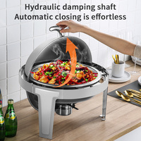 Barato Roll Top equipo comercial Hotel Buffet 6 litros plato de frotamiento boda redondo calentador de alimentos con ventana Visual