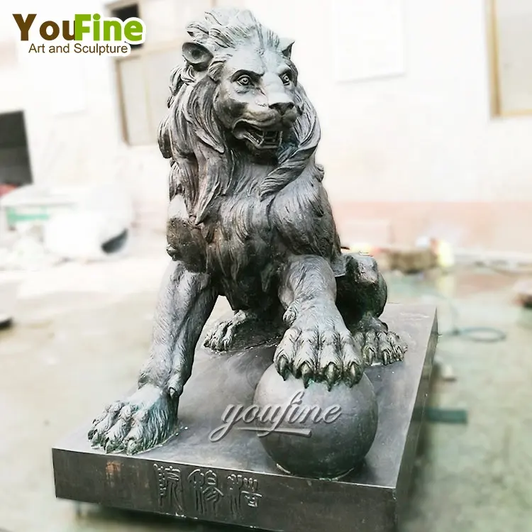 Gran león de bronce para jardín, estatua de León de bronce fundido para exteriores a la venta