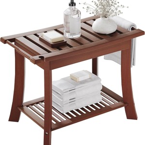 Tabouret de douche en bois massif Xusheng 60x30x45cm, double couche avec porte-savon, siège antidérapant pour salle de bain - Product Image 1