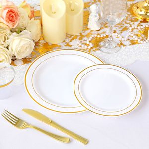Platos Desechables con Borde Dorado para Fiestas Estilo Americano Occidental, Platos de Plástico Sólido Grueso, Venta Directa de Fábrica - Product Image 1
