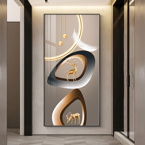 Dipinto su Tela con Geometria Astratta e Foglie, Arte Decorativa di Lusso con <span class=keywords><strong>Cervo</strong></span> Dorato per Soggiorno e Camera da Letto - Product Image 2