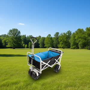 Chariot pliable de jardin, chariot de courses bleu à quatre roues, conteneur à roulettes en nylon pour le camping et les activités de plein air - Product Image 2