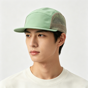 Wholesale 5 Panel Mesh Camp Cap Custom Logo <b>Flat</b> Brim Lightweight Breathable Summer Travel Casual Outdoor Camping <b>Hat</b> for Men - Product Image 1
