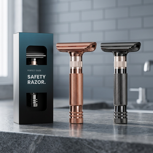 Poignée de sécurité confortable en bois/acier inoxydable, rasoir à double lame durable, finition antirouille, pour salon de coiffure - Product Image 2