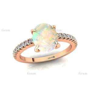 Anillo de Ópalo Etíope Natural de Forma Ovalada con Diseño Único, Oro Puro de 14K con Baño de Rodio, Adornado con Diamantes Genuinos IGI - Product Image 1