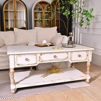 Table basse extensible en bois massif de style européen moderne INNOVA Home, couleur blanche, tiroirs, montage facile