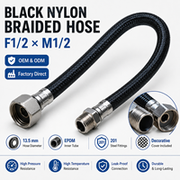Tuyau d'alimentation en eau pour robinet de lavabo, F1/2 X M1/2, connecteur flexible tressé en nylon noir, tube intérieur EPDM, fabrication OEM