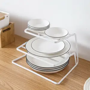 Organizador de almacenamiento para armario de cocina, soporte para platos de 3 niveles, soporte para platos de Metal