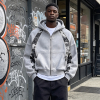 Sweat-shirt zippé personnalisé pour homme avec lettres, patchwork camouflage, streetwear, coupe courte, épais, hiver, décontracté