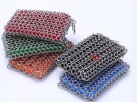 Éponge à récurer en maille de chaîne en acier inoxydable 304 de qualité alimentaire, sans dommage pour les ustensiles de cuisine, avec crochet de suspension, pour la vente en gros