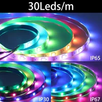 Bande LED RGB WS2812B 30/60/74/96/100/144 Pixels/leds/m Individuellement adressable WS2812 PCB Noir/Blanc IP30/65/67 5V