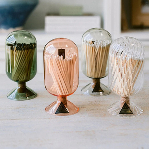 Cloche à <span class=keywords><strong>allumettes</strong></span> en verre soufflé à la main avec texture nervurée en spirale, pot à <span class=keywords><strong>allumettes</strong></span> transparent avec bouchon en liège et 120 <span class=keywords><strong>allumettes</strong></span> pour cheminée - Product Image 1