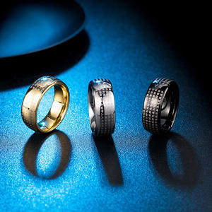 Anillo de hombre con grabado láser de la Sutra del Corazón en acero de tungsteno, color dorado, joyería para uso diario. - Product Image 2