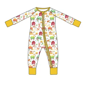 Smocked Boyset Karikaturfiguren OEM ODM Babykleidungssets kundenspezifisch Großhandel Hersteller Bambus Baumwolle Doppel Reißverschluss
