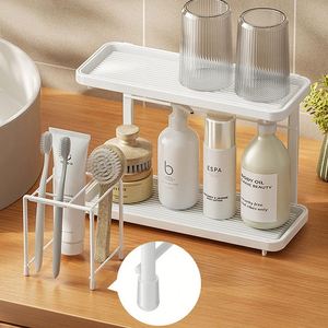 Organisateur de maquillage à 2 niveaux pour salle de bain, accessoires de comptoir, étagère de rangement pour cosmétiques, plateau de vanité sur pied - Product Image 2