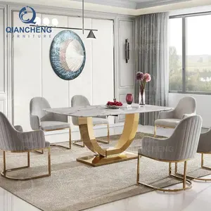 Tavolo da pranzo e sedie a 6 posti set da pranzo con struttura in metallo realizzato in cina tavolo da pranzo di lusso con piano in marmo naturale dubai di lusso