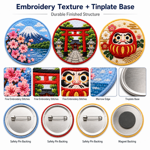 Broches personnalisées en chenille, badges en fer blanc, boutons, broches métalliques OEM en gros, souvenirs japonais Daruma Sakura pour vêtements, chapeaux et sacs à dos - Product Image 3