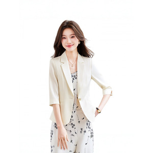 Women's Satin Blazer Solid Color Three Quarter Sleeve Slim Fit Spring Autumn Style With Pocket - Product Image 5