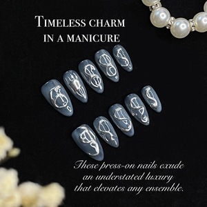 Nouveauté transfrontalière : Faux ongles à presser ultra-fins métalliques gris foncé, bleu, <span class=keywords><strong>noir</strong></span>, scintillants, style audacieux, pour une esthétique éclatante et cool, faits main, 10 pièces - Product Image 3
