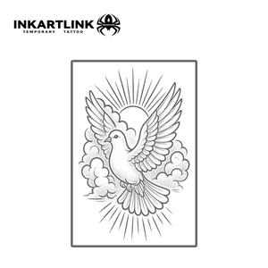 Autocollant de tatouage personnalisé Dove Peace, nuages et soleil réalistes, à base de plantes, semi-permanent 15 jours, art corporel pour bras et épaule, vente en gros - Product Image 4