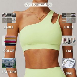 Soutien-gorge de yoga personnalisé grande taille pour femmes vêtements de sport d'entraînement rembourré à une épaule avec logo sur le devant et imprimé coloré - Product Image 3