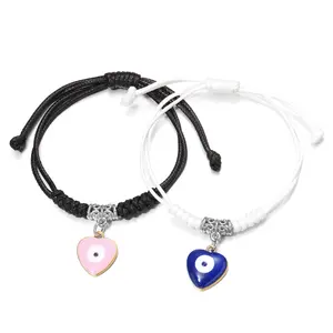 Pulseiras trançadas românticas para casais, braceletes sensuais de coração, estrela, branco e preto, olhos azuis, para mulheres e meninas