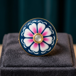 Bouton en laiton émaillé motif floral rose blanc bleu fait main du Rajasthan, bijoux formels pour homme pour anniversaire et célébrations - Product Image 5