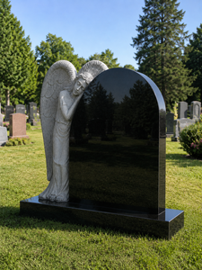 Union Stone Traditional American Carved Angel Heart Bahama Blue Granite Headstone - Product Image 5
