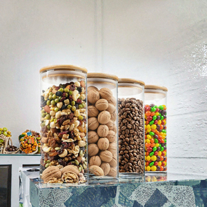 Pot de conservation alimentaire en verre hermétique avec couvercle en bambou, boîte de cuisine ronde pour noix, café, bonbons, fruits secs - Product Image 3