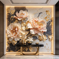 Papier peint mural personnalisé floral 3D de luxe, feuille dorée, pivoine, pour salon, mur d'arrière-plan de télévision, décoration intérieure