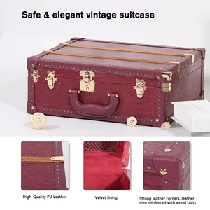 Vintage Designer Leather Travel Luggage Set Customizable Multifunction Straps Vegan PU Lightweight High Quality Best Protection