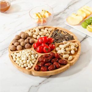 طبق عشاء خشبي دوار على شكل عباد الشمس صديق للبيئة متعدد الأقسام من الخيزران للمنازل والفنادق والتخييم - منقوش للمكسرات والحلويات - Product Image 4