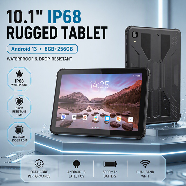 IP68 Waterproof Dustproof Android 13 256GB ROM Outdoor Touch Screen 10.1 Inch Rugged Tablet PC
