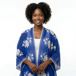 Écharpe en mousseline élégante et légère pour femme, brodée de fleurs, respirante, idéale pour l'été et le quotidien, vente en gros - Product Image 1