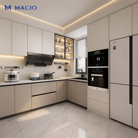 Ensemble d'armoires de cuisine modulaires brillantes MACIO, élégantes et personnalisables, prêtes à assembler, meubles de villa, fabrication OEM/ODM directe d'usine