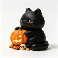 Figurine de chat noir en polyrésine, lumineuse, de style dessin animé, avec citrouille, faite à la main et peinte à la main, décoration de table pour Halloween