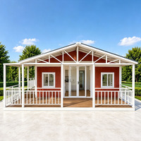 Maison préfabriquée pliable et extensible en conteneur avec double terrasse des deux côtés, structure en acier, maison mobile miniature préfabriquée