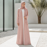 Abaya en tricot rose poudré sur mesure, ouverte sur le devant, à manches longues, robe kaftan musulmane, vêtements modestes du Moyen-Orient, fabrication OEM directe d'usine