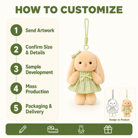 Pendentif de sac en peluche lapin en robe à carreaux, couleur crème douce, cadeau