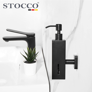 Distributeur de <span class=keywords><strong>savon</strong></span> mural minimaliste en acier inoxydable <span class=keywords><strong>noir</strong></span> STOCCO pour salle de bain moderne - Product Image 6