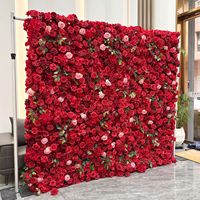 Mur de fleurs artificielles en soie 3D 5D fait main, roses rouges réalistes, facile à dérouler, 8x8 pieds, pour mariage, fête des mères, Noël