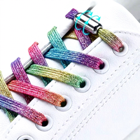 Lacets Élastiques Arc-en-ciel Scintillants à Fermeture Rapide Rotative en Polyester Haute Élasticité de 0,6 cm de Large, Sans Nœuds, pour Enfants et Adultes