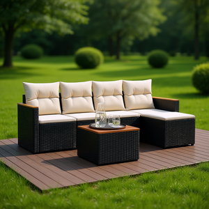 Ensemble de canapés de jardin en rotin noir élégant, meubles modulaires d'extérieur avec coussins en mousse haute densité pour usage en terrasse - Product Image 2