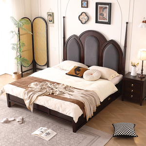 Cama de Madera Sólida de Estilo Europeo, Estilo <span class=keywords><strong>Hotel</strong></span> Americano de Lujo, Moderna y Minimalista, Cama de Princesa de Estilo Vintage, Cama Semi-lujosa - Product Image 3