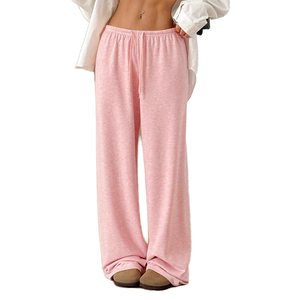 Pantalon décontracté polyvalent amincissant à jambe large respirant à taille haute plat et doux rose personnalisé Nouveauté 2026 - Product Image 1