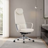 Chaise de direction ergonomique moderne en PU crème par Claudio Bellini avec dossier en forme de cocon breveté et accoudoirs en aluminium