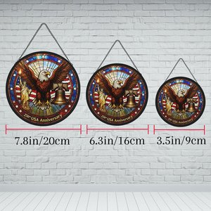 Pendentif attrape-soleil en vitrail Quarter Millennium USA, décoration de fenêtre, design Aigle Cloche de la Liberté, 250e anniversaire - Product Image 5