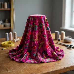 Tela de Terciopelo de Algodón de Lujo: Estampado de Aves, Rosa Cebolla, 45 Pulgadas de Ancho - Product Image 2