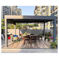 Pergola Bioclimatique Motorisée à Lames Orientables en Alliage d'Aluminium - Imperméable, Résistante au Vent, Thermolaquée, Facile à Assembler, Style Naturel Chinois